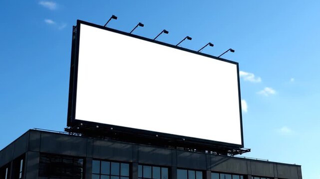 Large Blank Billboard on Building Rooftop.