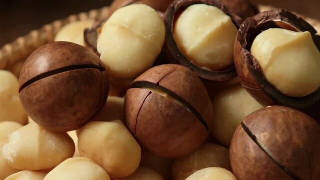 Macadamia nuts in a basket.