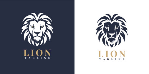 Lion logo, golden text on dark and white background © Rahmat
