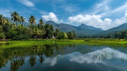 Serene Landscape with Mountains and Reflections in Calm Water