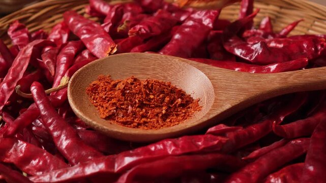 Chili powder in a wooden spoon.