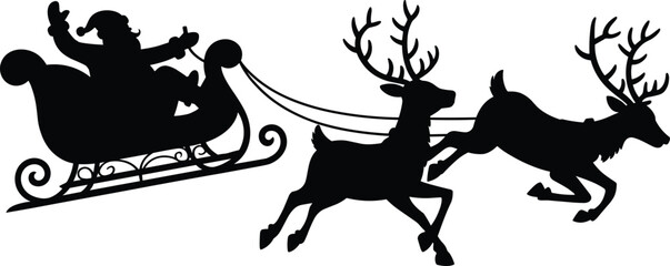 Santa Claus sleigh silhouette with flying reindeer symbolizing Christmas night holiday magic winter tradition and festive celebration © Mosrekul
