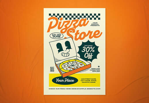 Orange Retro Pizza Store Opening Flyer