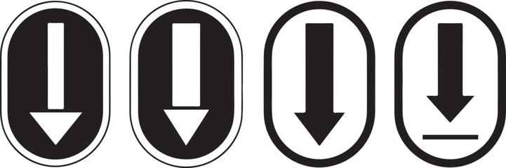 Four black and white oval traffic signs with arrows pointing down © MDOMOR