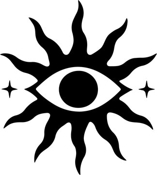Mystic Sun with All Seeing Eye and Celestial Stars Vector