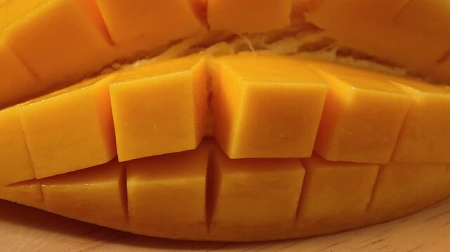 Close-up of a slice ripe mango