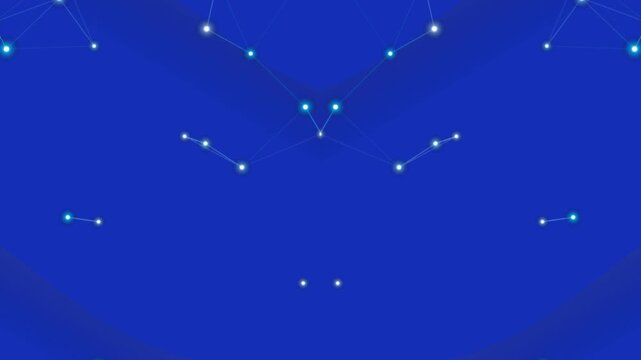 Abstract celestial map with glowing constellations on a deep blue background, representing cosmic connections and distant galaxies