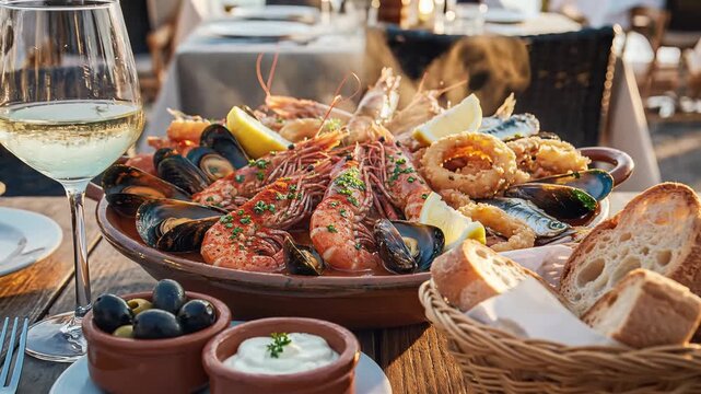 Seafood platter close up display of shellfish and appetizers freshly prepared