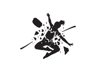 Fototapeta premium Dynamic woman breaking through obstacles with energetic movement.