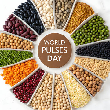 A vibrant display of various pulses celebrating world pulses day with different types