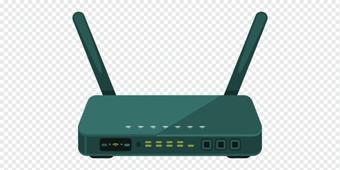 Fototapeta premium Modern Green Wireless Router Isolated on Transparent Background Network Technology Concept