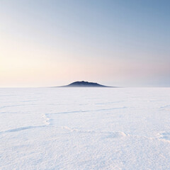 Obraz premium Lone Distant Mountain Rising from Endless Salt Plain in High Key Minimalism