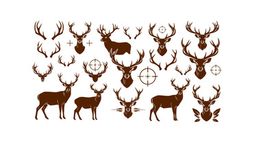 Obraz premium Trophy Hunting Deer Vector Set - Black Silhouette Illustrations, Wildlife Graphics, Deer Antler , Hunting Trophy Design Elements