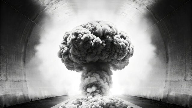 Realistic Tsar Bomba cloud as icon representing computing power in warehouse concept. A powerful visual representation of a nuclear explosion.