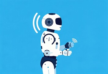 Naklejka premium Engaging humanoid robot gesturing in a digital communication environment symbolizing advancements in technology and the future of human robot interaction