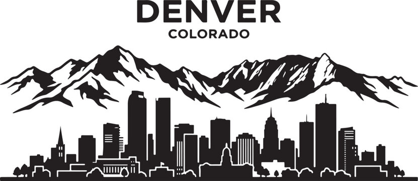 Denver Colorado city skyline with mountains silhouette