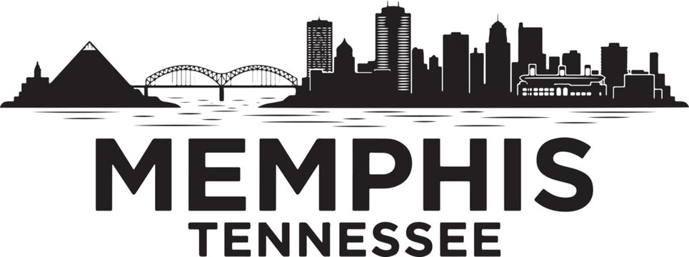 Memphis Tennessee city skyline with pyramid and bridge