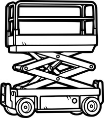 Adjustable Scissor Lift Mechanism Technical Drawing - Mechanical Elevation Platform Vector