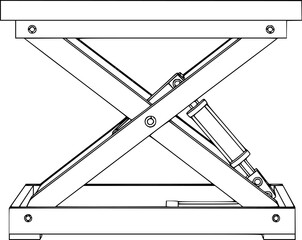 Adjustable Scissor Lift Mechanism Technical Drawing - Mechanical Elevation Platform Vector