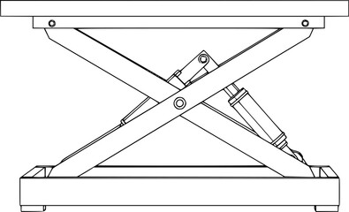 Adjustable Scissor Lift Mechanism Technical Drawing - Mechanical Elevation Platform Vector