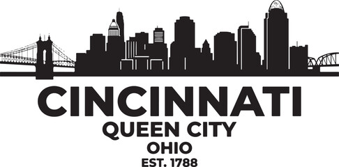 Fototapeta premium Cincinnati Ohio city skyline silhouette with Queen City text