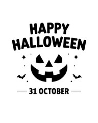 A festive halloween graphic featuring a smiling jack-o'-lantern and bats