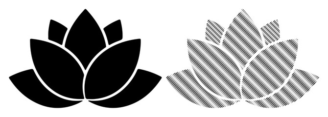 Elegant lotus flower silhouette in black and white with textured petals