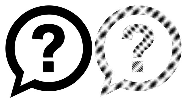 Two speech bubbles with question marks inside, representing uncertainty and inquiry.