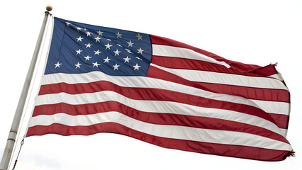Obraz premium The american flag waving in the wind on a clear day.