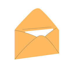 Open envelope with card, letter inside. Yellow mail, post. Abstract message, information. Paper correspondence concept. Newsletter receiving. Flat vector illustration isolated on white background
