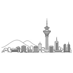 Fototapeta premium A black and white line art illustration of the Auckland city skyline featuring the Sky Tower