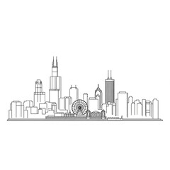 A minimalist vector illustration of a city skyline with a Ferris wheel and skyscrapers