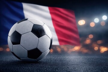Naklejka premium Soccer Ball with France Flag in Stadium Lights