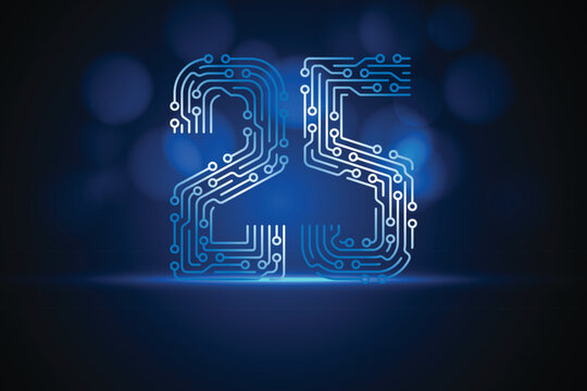 25 circuit board number digital technology background