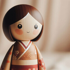 優しい微笑みを浮かべるモダンなデザインの創作こけし