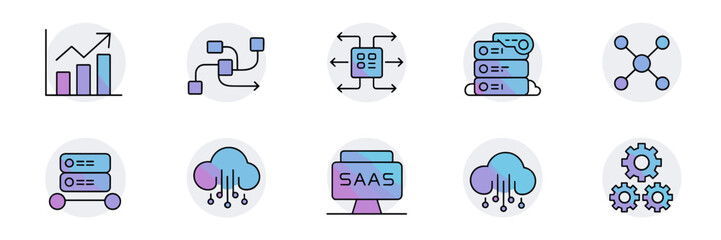 SaaS automation and growth chart icon sheet &ndash; Ideal for financial reports, productivity app icons, or digital marketing assets.