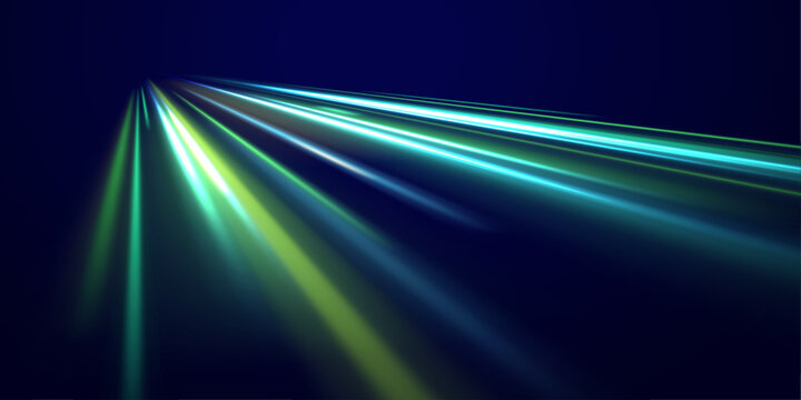 Blue neon arcs ripple in spiral flow above city roads. Radiant streaks create illusion of acceleration and dynamic motion. Vector illustration isolated on transparent PNG.