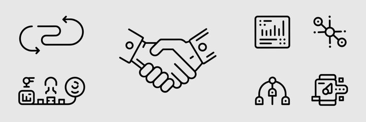 Minimalist human and robot handshake icon set &ndash; Great for partnership branding, AI integration articles, or tech startups.