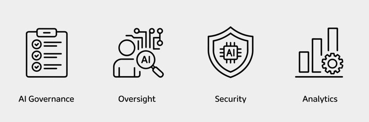 Enterprise AI oversight and security icons &ndash; Perfect for software documentation, risk management, or tech presentations.