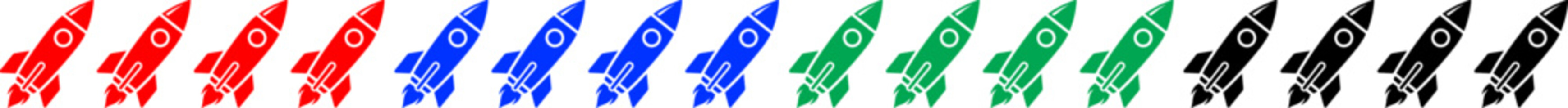 Row of many rocket ship icons in multiple colors repeating across transparent background for pattern © Emongrapic