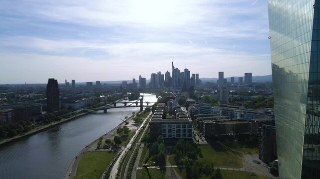 European Central Bank Skyline View Frankfurt Main River