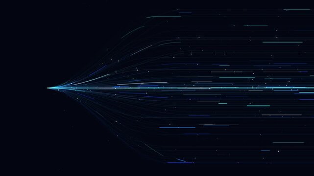 Dynamic Digital Data Flowing and Connecting in a Dark Abstract Network Environment, Representing Advanced Information Stream