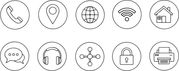 Fototapeta premium A collection of 8 icons representing various communication and security symbols