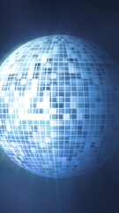 Fototapeta premium A glowing disco ball with pixelated surfaces reflecting light, surrounded by vibrant beams of light, creating a futuristic atmosphere