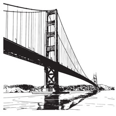 Fototapeta premium Golden Gate Bridge San Francisco – Black and White Vector Line Art Illustration