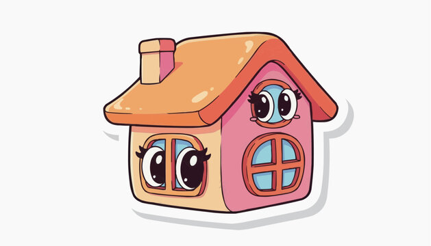 Cute cartoon house with big eyes