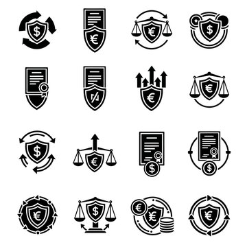 Collection of Islamic Finance Icons showcasing growth charts, money, and financial analysis tools.