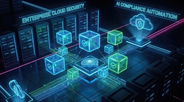 Data management compliance server datum concept. Abstract illustration of enterprise cloud security architecture.