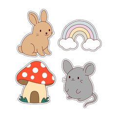 Fototapeta premium rabbit, mouse, mushroom and rainbow stickers