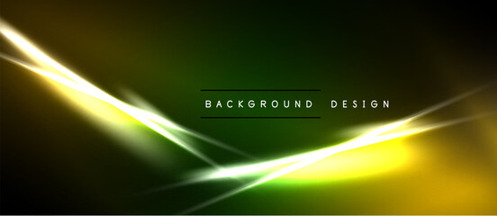 Fototapeta premium Abstract background features vibrant green, yellow light streaks. Modern design with dark edges creates dynamic visual effect.
